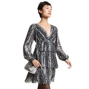 Michael Michael Kors Metallic Snakeskin Tiered Dress Size M | NWT $295